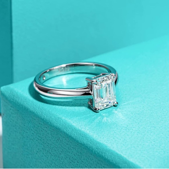 18k 2 cttw Emerald Cut Princess Moissanite Diamond Solitaire Ring - Picture 5 of 8